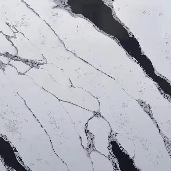 Cloudy Calaccata Black quartz countertop slabs
